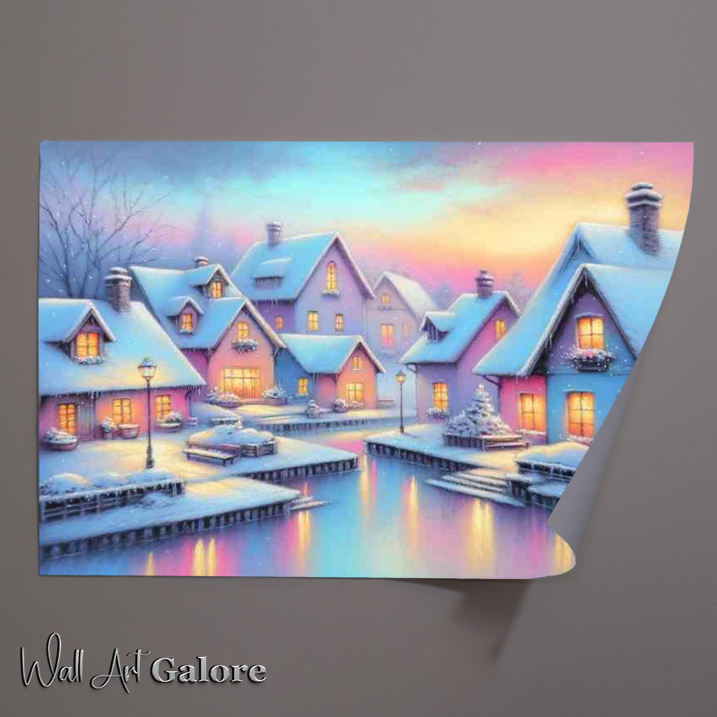 Buy Unframed Poster : (Pastel Peace A Snowy Village at Dusk)