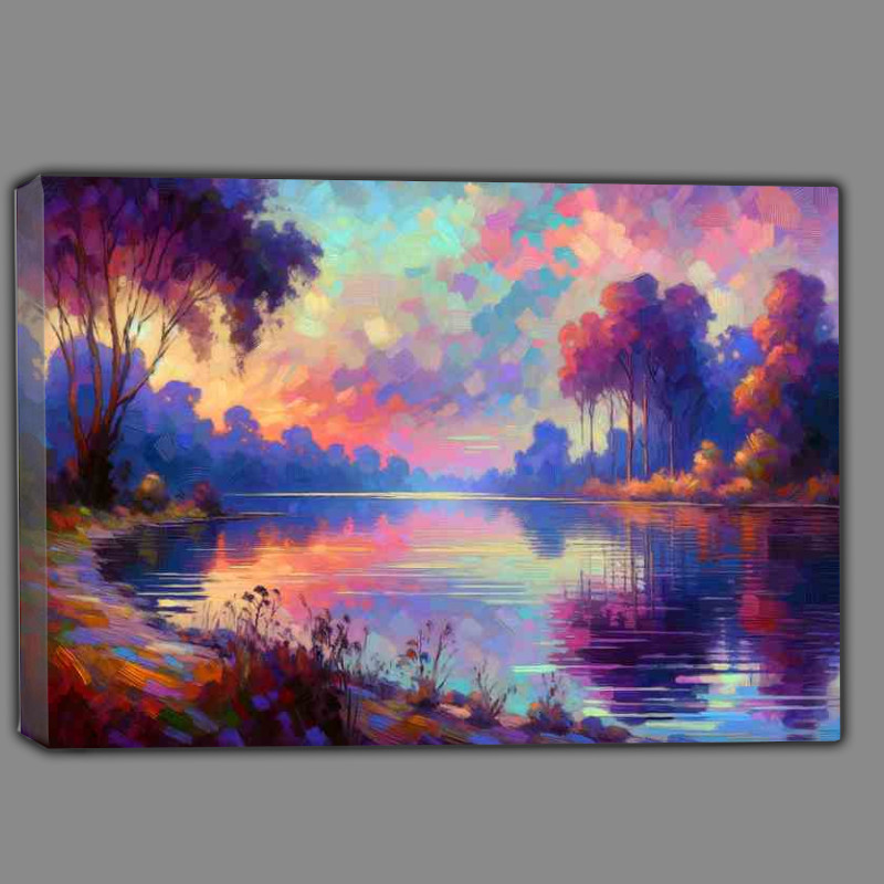 Buy Canvas : (Quiet Reflection A Serene Lake at Dawn)