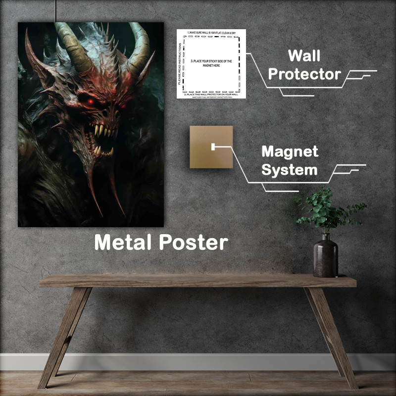 Buy Metal Poster : (Green monster with horns and big teeth)