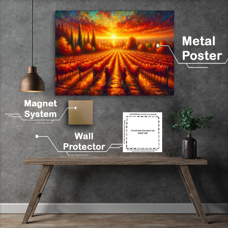 Buy Metal Poster : (Autumns Glow A Vineyard at Sunset Style)