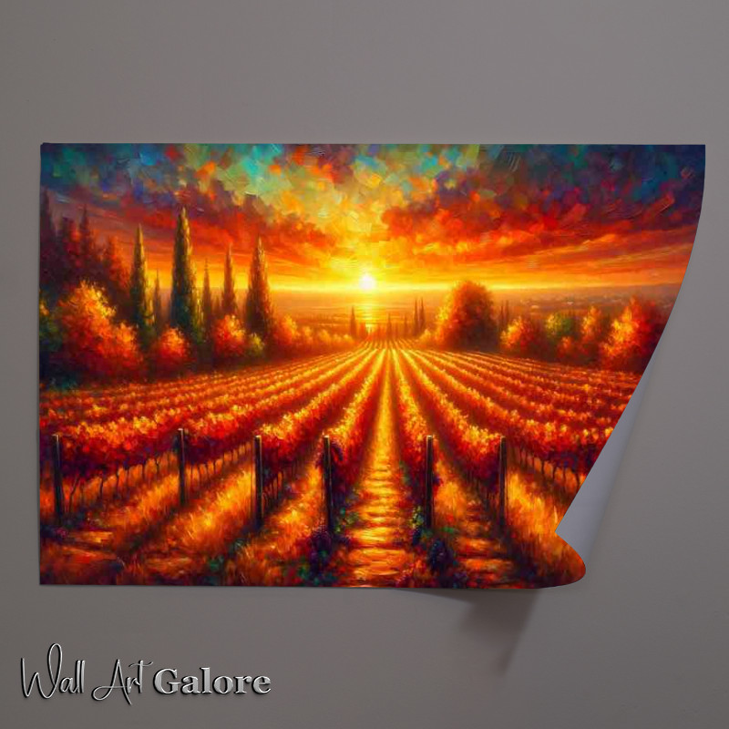 Buy Unframed Poster : (Autumns Glow A Vineyard at Sunset Style)