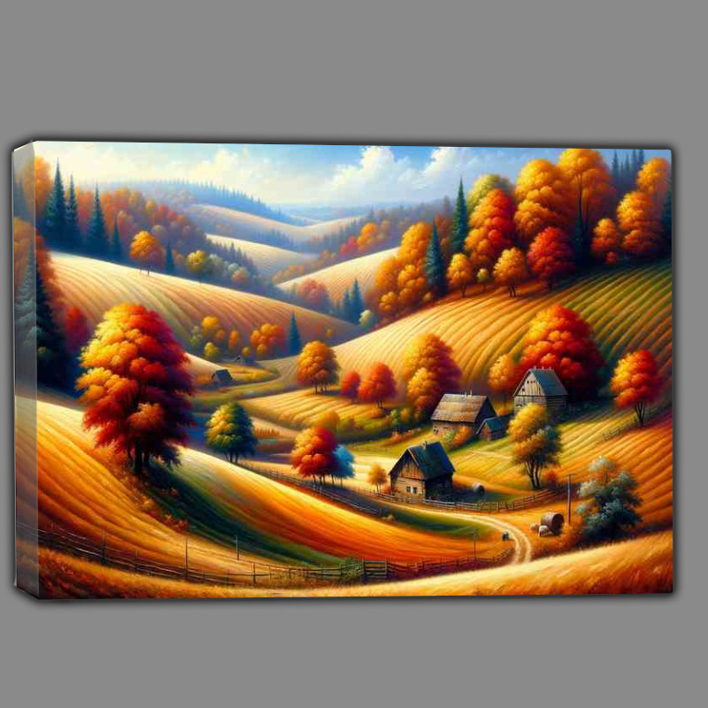 Buy Canvas : (Autumns Harmony A Rural Landscape in Oil Painting Style)