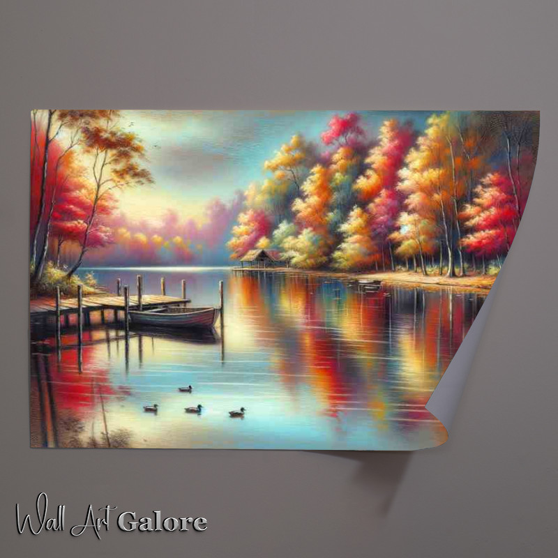 Buy Unframed Poster : (Autumns Serenity A Lakeside in Pastel Style)