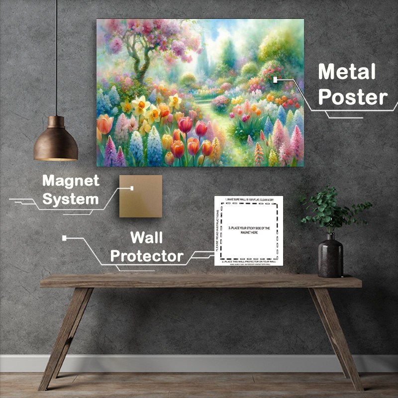 Buy Metal Poster : (Spring Serenade A Floral Garden Watercolor Style)