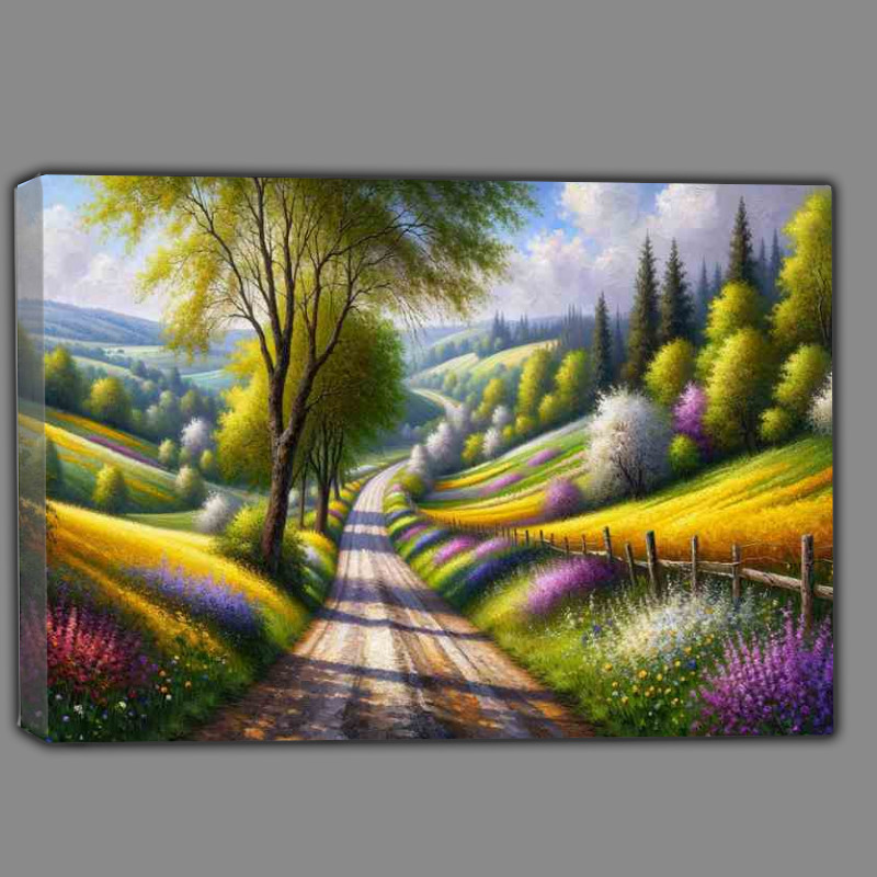 Buy Canvas : (Springs Embrace A Countryside Road in Oil Painting Style)