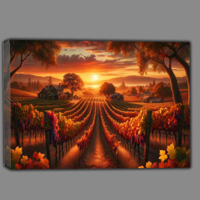 Buy Canvas : (Sunset Symphony The Rustic Autumn Vineyard)