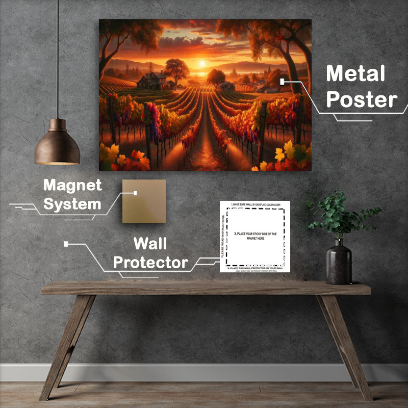 Buy Metal Poster : (Sunset Symphony The Rustic Autumn Vineyard)