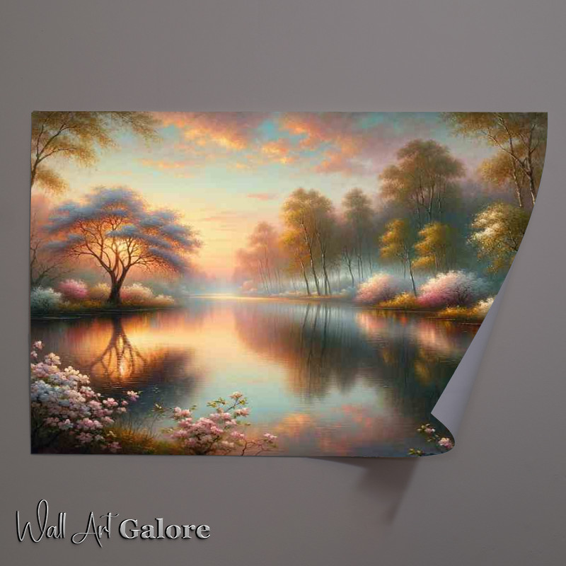 Buy Unframed Poster : (Tranquil Dawn A Spring Lake Scene)