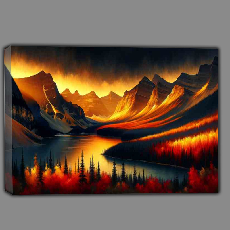 Buy Canvas : (A golden autumn sunset in the Canadian Rockies)