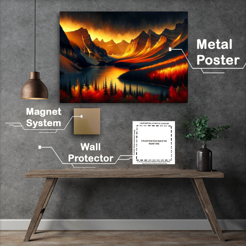 Buy Metal Poster : (A golden autumn sunset in the Canadian Rockies)