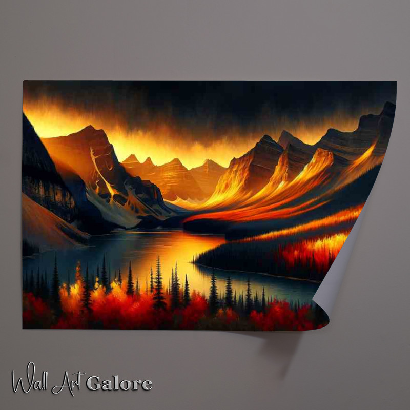 Buy Unframed Poster : (A golden autumn sunset in the Canadian Rockies)