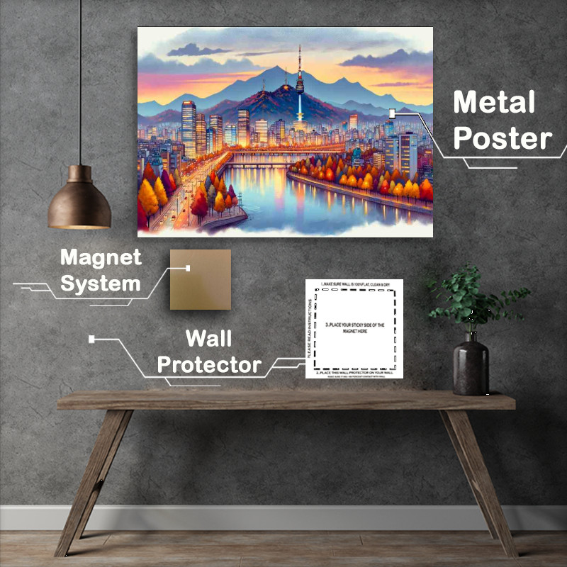 Buy Metal Poster : (Autumn evening in Seoul South Korea)