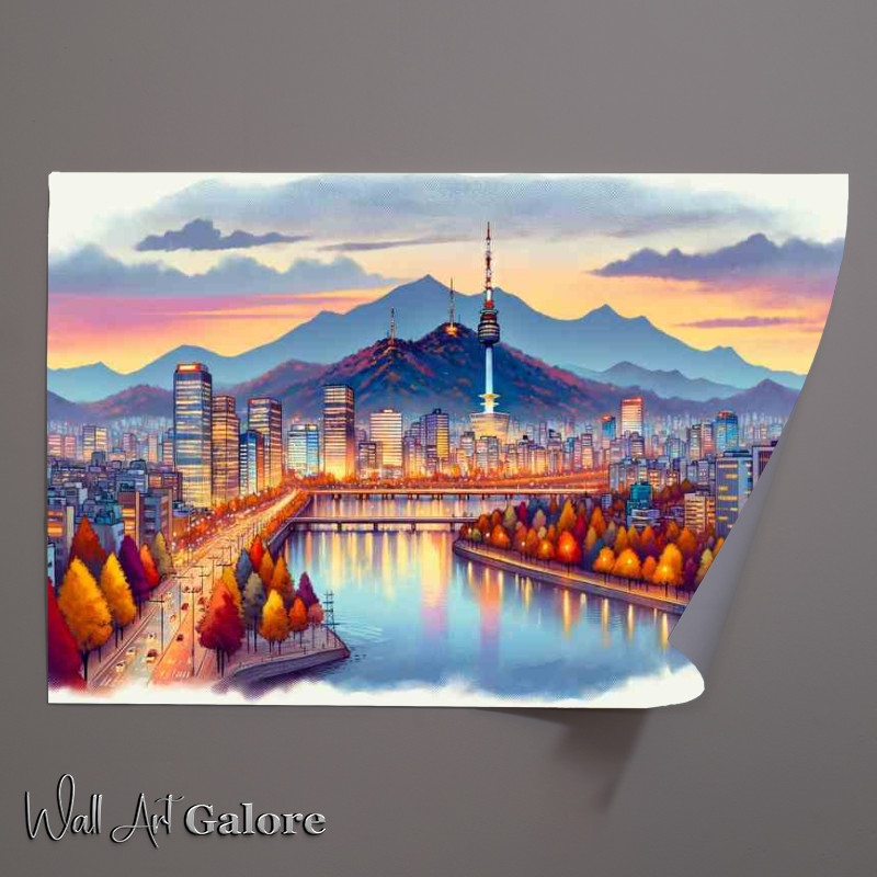 Buy Unframed Poster : (Autumn evening in Seoul South Korea)