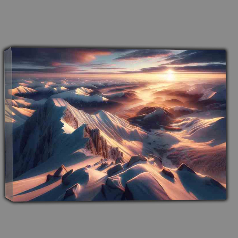Buy Canvas : (Frosty Dawn A Tranquil Morning on a Snowy Mountain Peak)