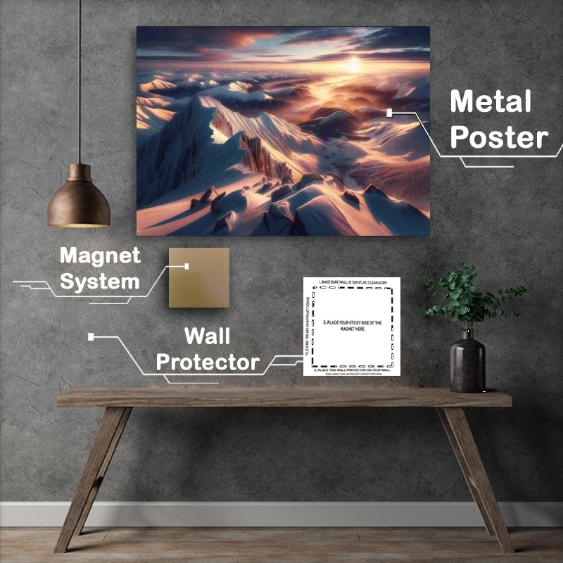 Buy Metal Poster : (Frosty Dawn A Tranquil Morning on a Snowy Mountain Peak)