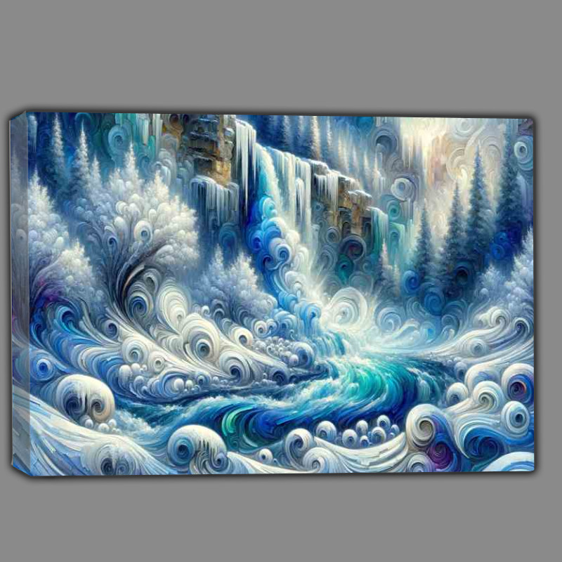 Buy Canvas : (Icy Solace A Frozen Waterfall in Abstract Style)