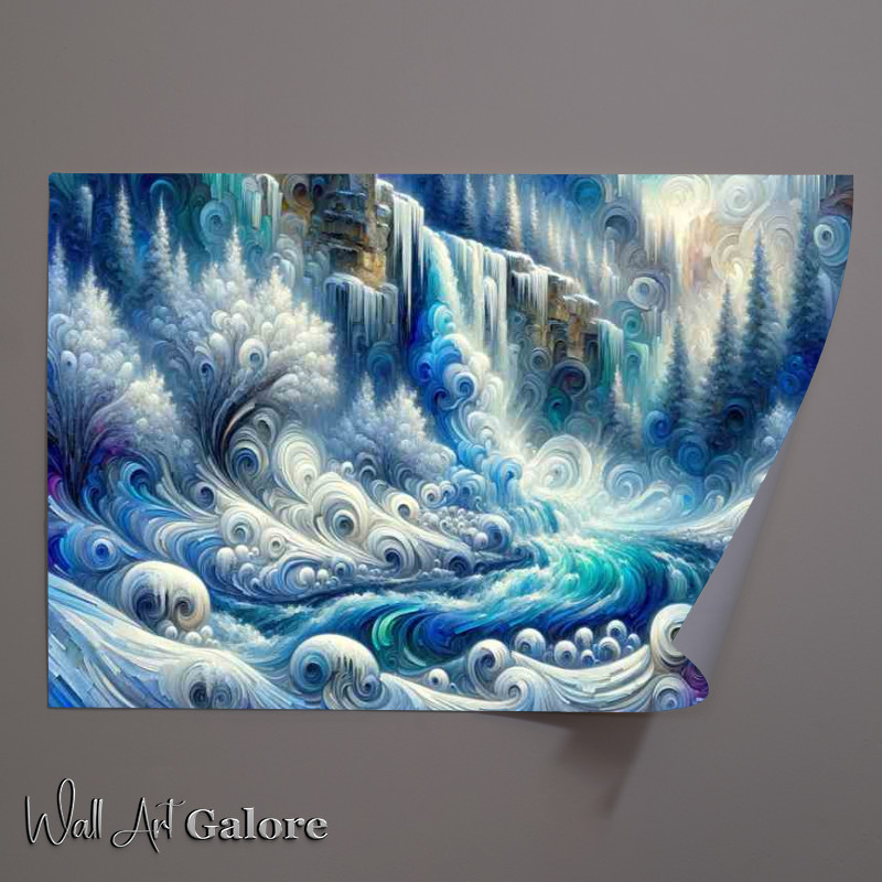 Buy Unframed Poster : (Icy Solace A Frozen Waterfall in Abstract Style)