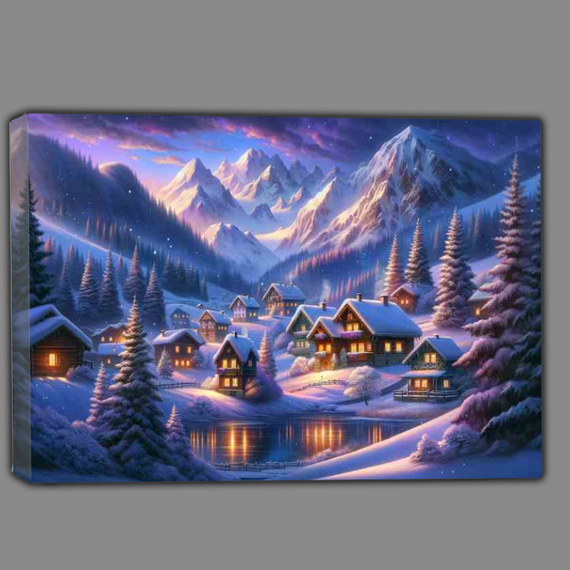 Buy Canvas : (Winters Whisper A Mountain Village at Twilight)