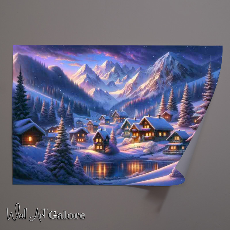 Buy Unframed Poster : (Winters Whisper A Mountain Village at Twilight)