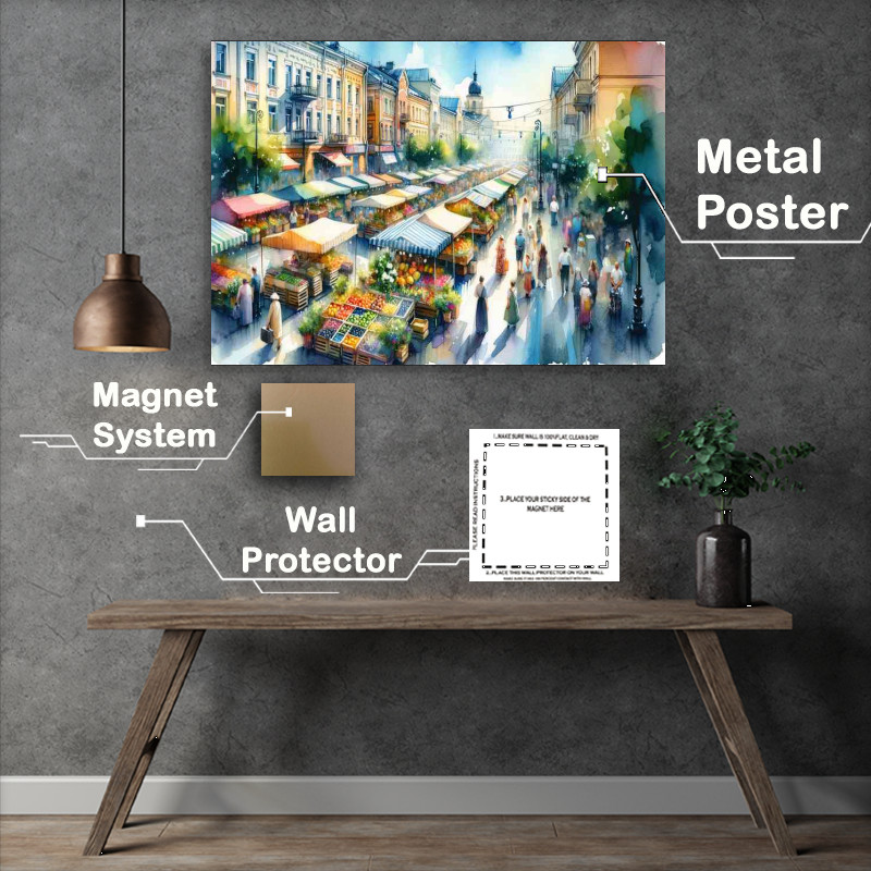 Buy Metal Poster : (Summers Vibrance A Busy Street Market)