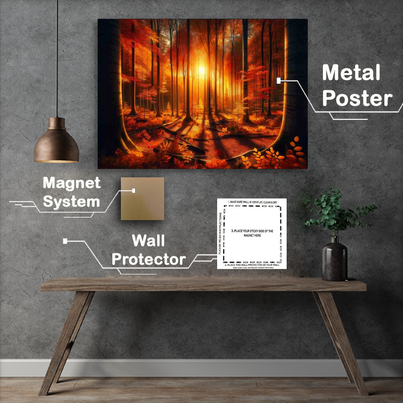 Buy Metal Poster : (Autumns Golden Whisper A Forest at Sunset)