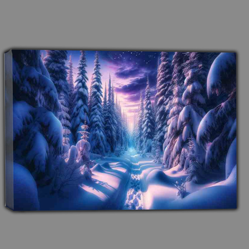 Buy Canvas : (Enchanted Twilight A Snowy Forest Path in Canada)