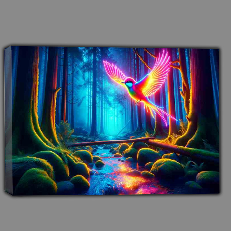 Buy Canvas : (Flight Neon Bird Over Twilight Stream)