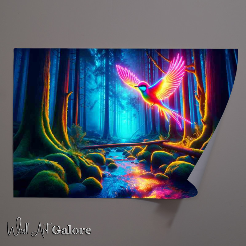 Buy Unframed Poster : (Flight Neon Bird Over Twilight Stream)