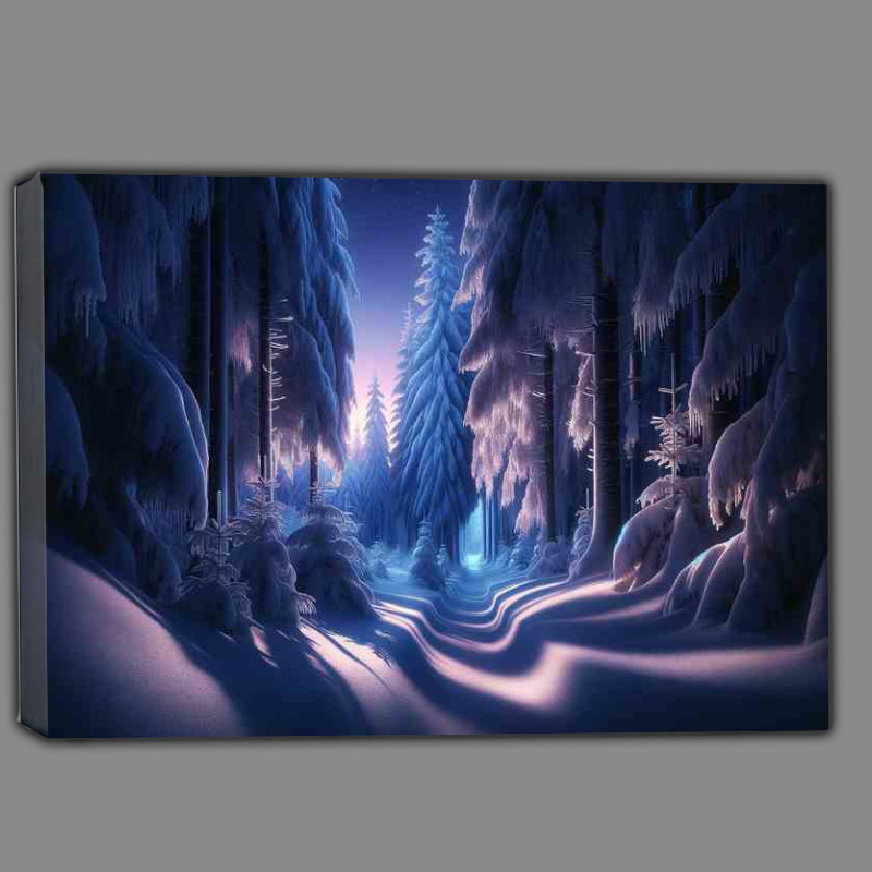 Buy Canvas : (Glimmering Solitude A Frozen Forest at Twilight)