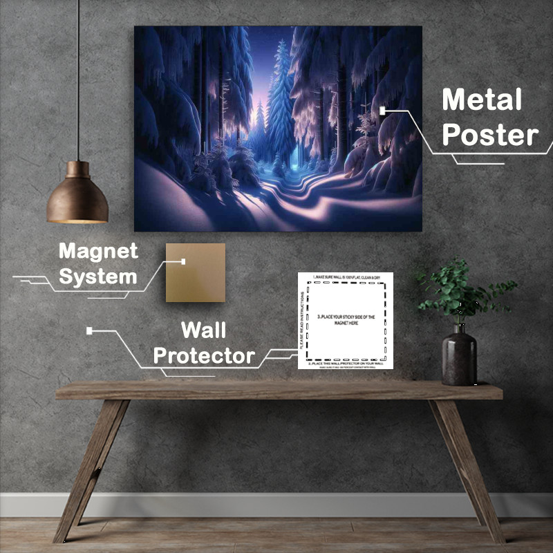 Buy Metal Poster : (Glimmering Solitude A Frozen Forest at Twilight)