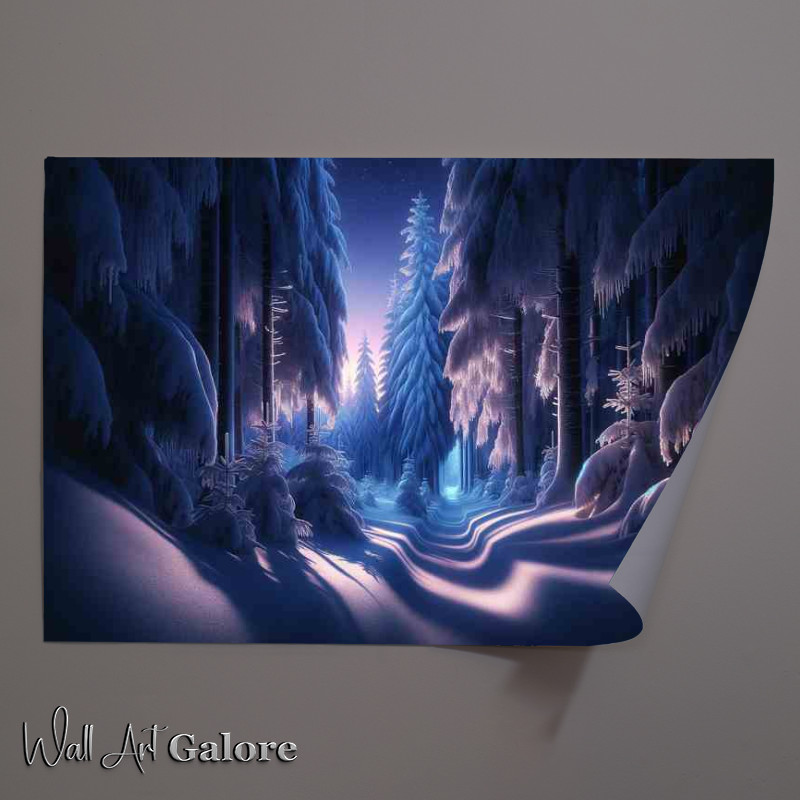 Buy Unframed Poster : (Glimmering Solitude A Frozen Forest at Twilight)
