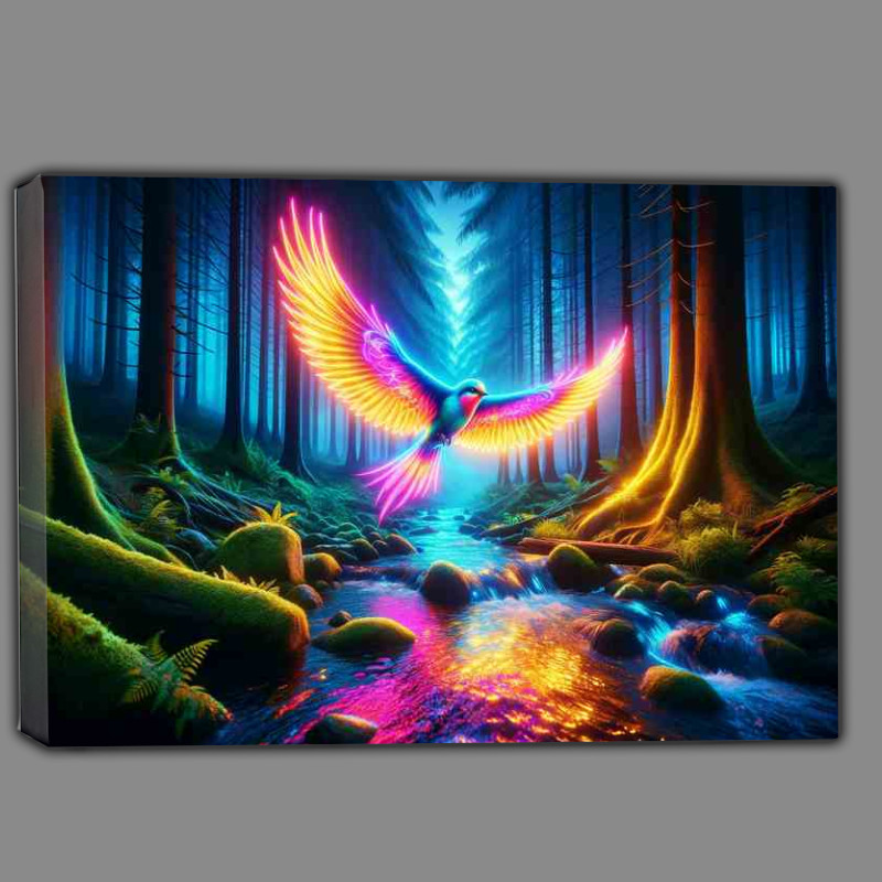 Buy Canvas : (Glowing Flight Neon Bird Over Twilight)