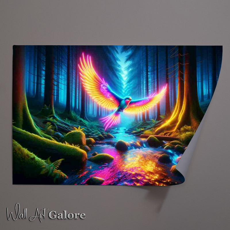 Buy Unframed Poster : (Glowing Flight Neon Bird Over Twilight)