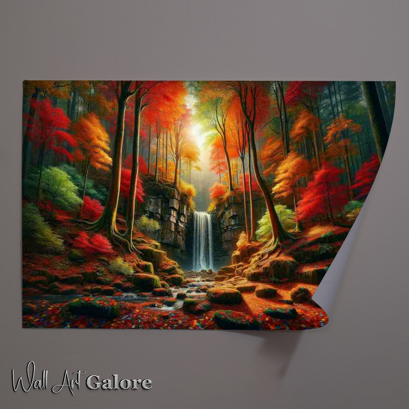 Buy Unframed Poster : (Secluded autumn forest with a hidden waterfall)