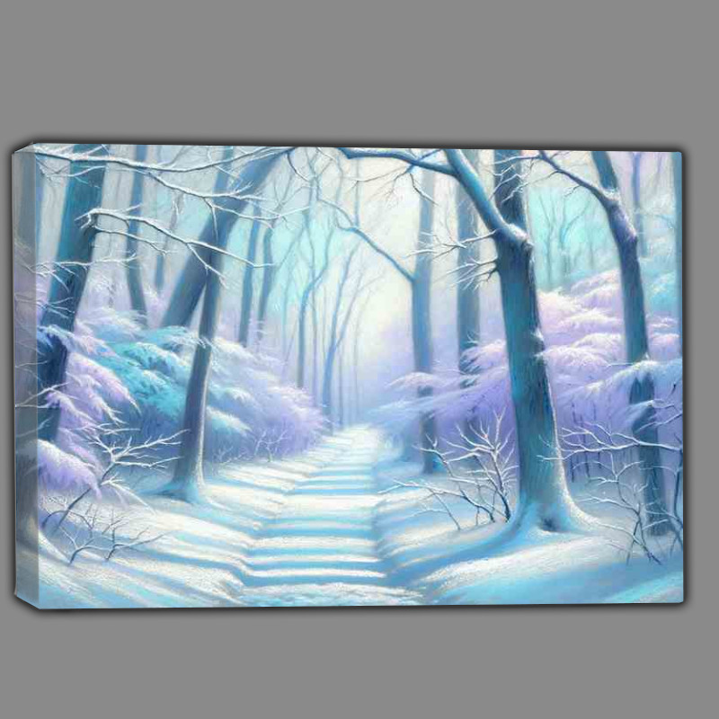 Buy Canvas : (Tranquil Tones A Snow Covered Forest Path)