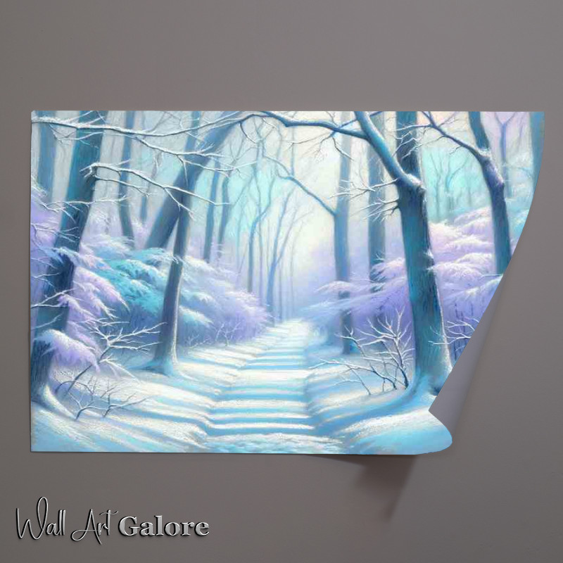 Buy Unframed Poster : (Tranquil Tones A Snow Covered Forest Path)