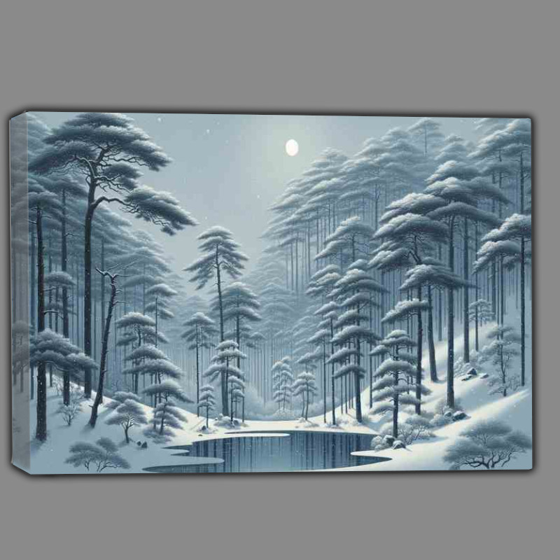 Buy Canvas : (Whispering Pines A Snowy Evening in a Japanese Forest)