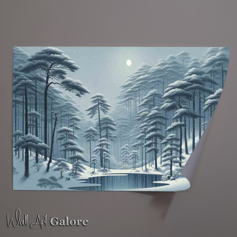 Buy Unframed Poster : (Whispering Pines A Snowy Evening in a Japanese Forest)