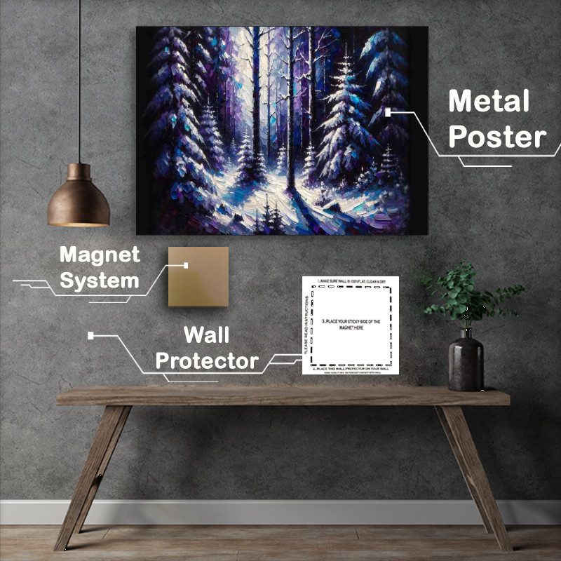 Buy Metal Poster : (Whispering Pines Winter Forest in Expressionist Style)