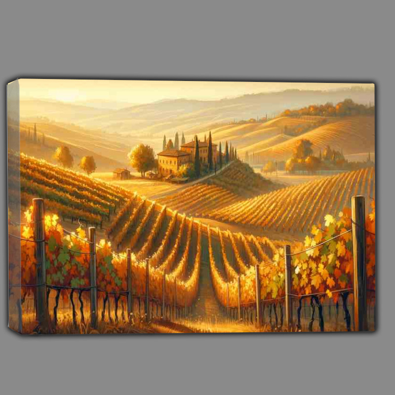 Buy Canvas : (Autumn evening in Tuscany Italy Rolling hills in vineyards)