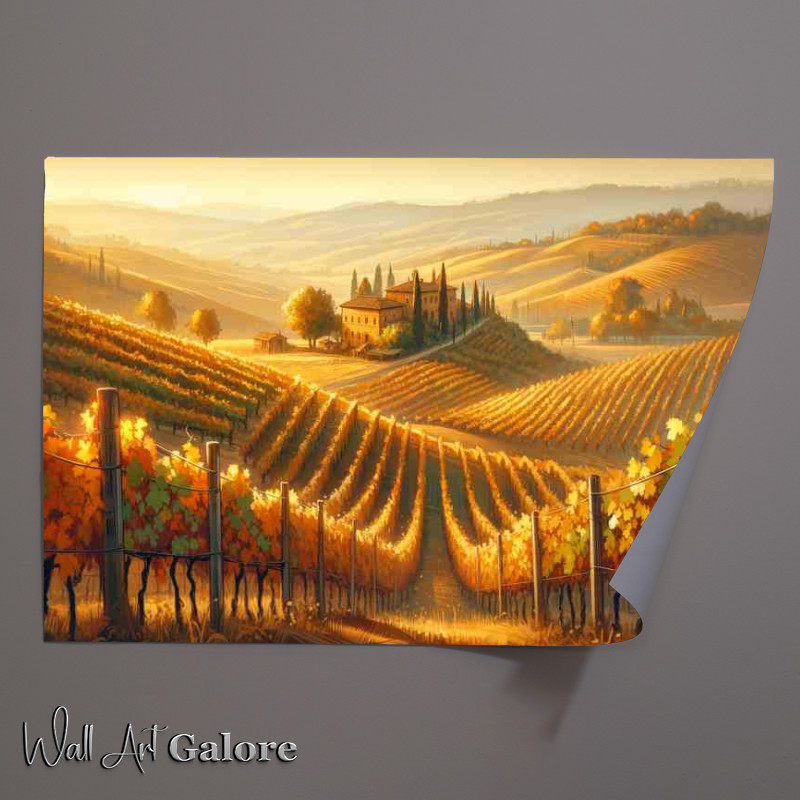 Buy Unframed Poster : (Autumn evening in Tuscany Italy Rolling hills in vineyards)