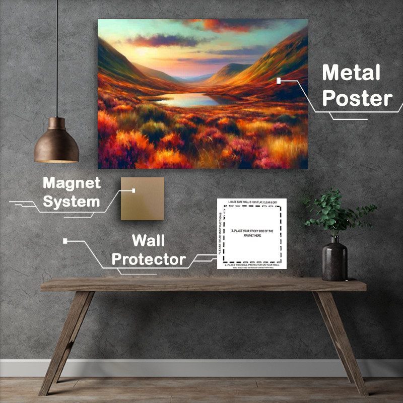 Buy Metal Poster : (Autumn evening in the Scottish Highlands Rolling hills)