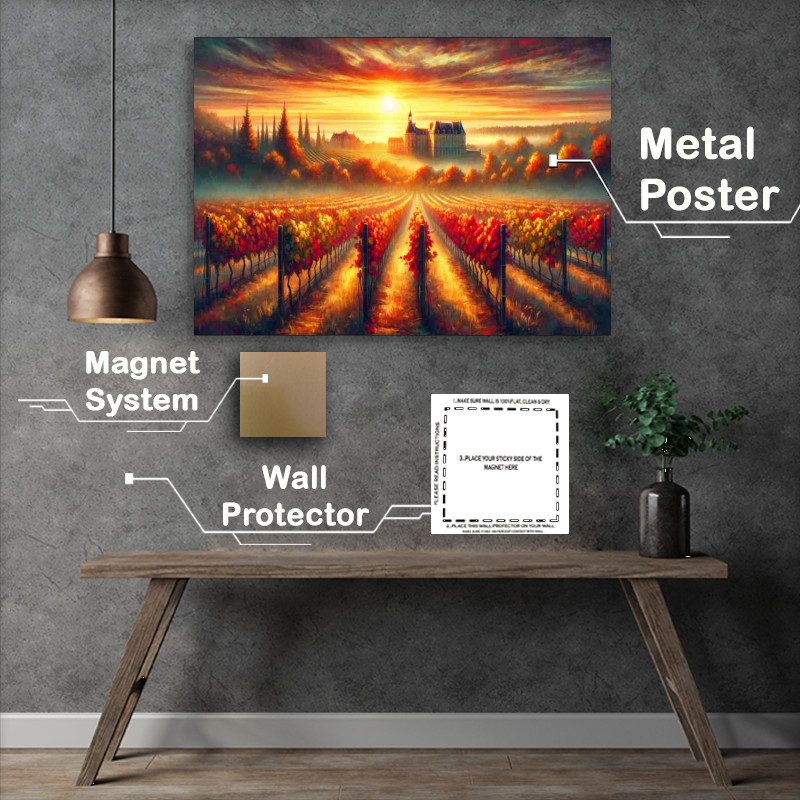 Buy Metal Poster : (Autumn sunrise over the vineyards of Bordeaux France)