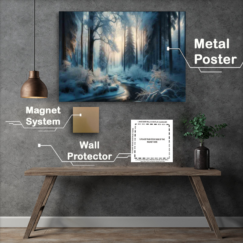 Buy Metal Poster : (Crystal Silence Snow Blanketed Forest at Dawn)