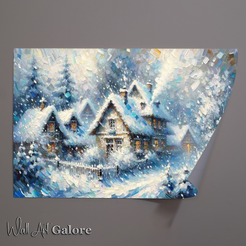 Buy Unframed Poster : (Enchanted Blizzard A Snowy Village in Impressionist Style)