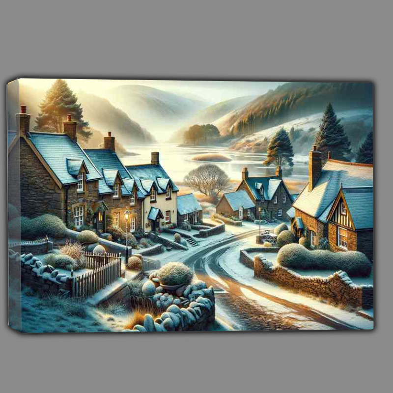 Buy Canvas : (Frosty Charm A Snowy Morning in a Welsh Village)