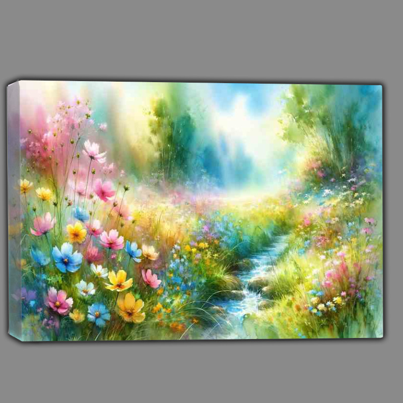 Buy Canvas : (Gentle Awakening A Spring Meadow in Watercolor Style)