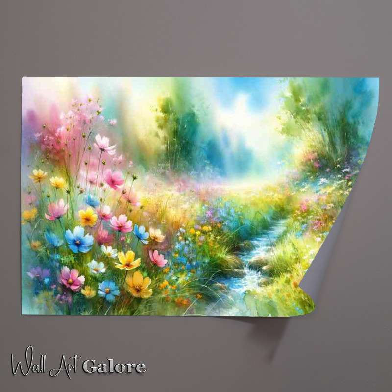 Buy Unframed Poster : (Gentle Awakening A Spring Meadow in Watercolor Style)