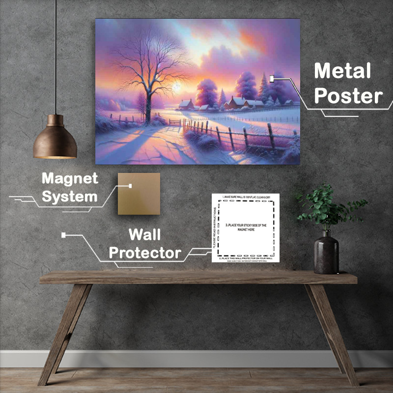 Buy Metal Poster : (Gentle Glow A Snowy Countryside at Sunset)