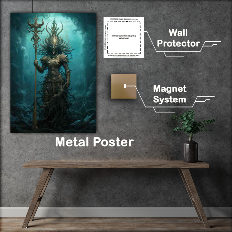 Buy Metal Poster : (Mermaid with the spear underwater protector of the sea)